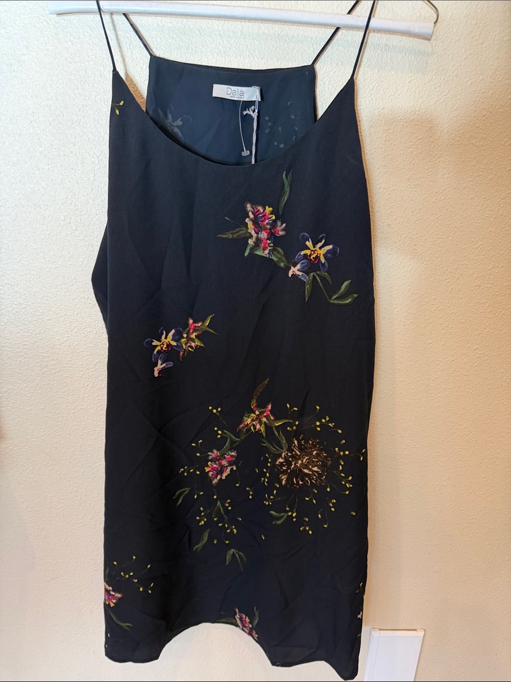 Dalia Black Floral Slip Dress with Multicolor Blooms